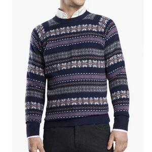 Peter Millar Mens Mountainside Wicked Fair Isle Navy Blue Sweater Wool Blend XL